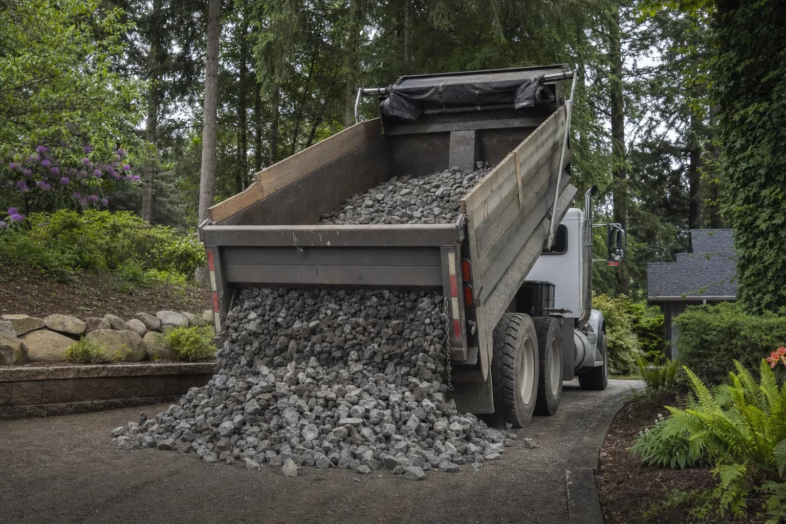 Freshly laid gravel driveway at a residential property